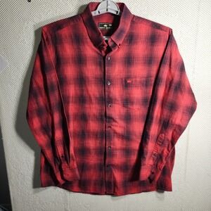 French Crown Red Black Buffalo Plaid Button Down Long‎ Sleeve Shirt Men Size 44